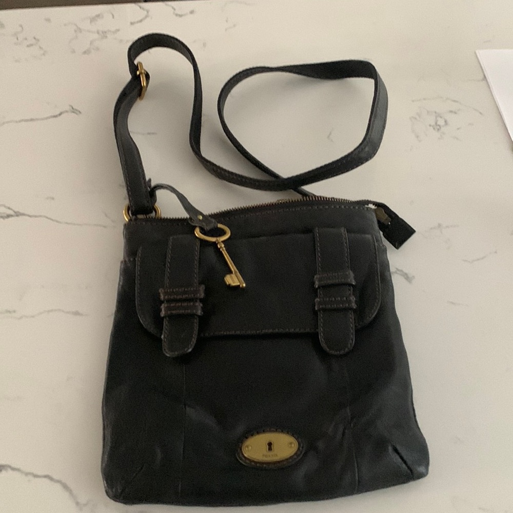Black all leather fossil crossbody small/ medium handbag